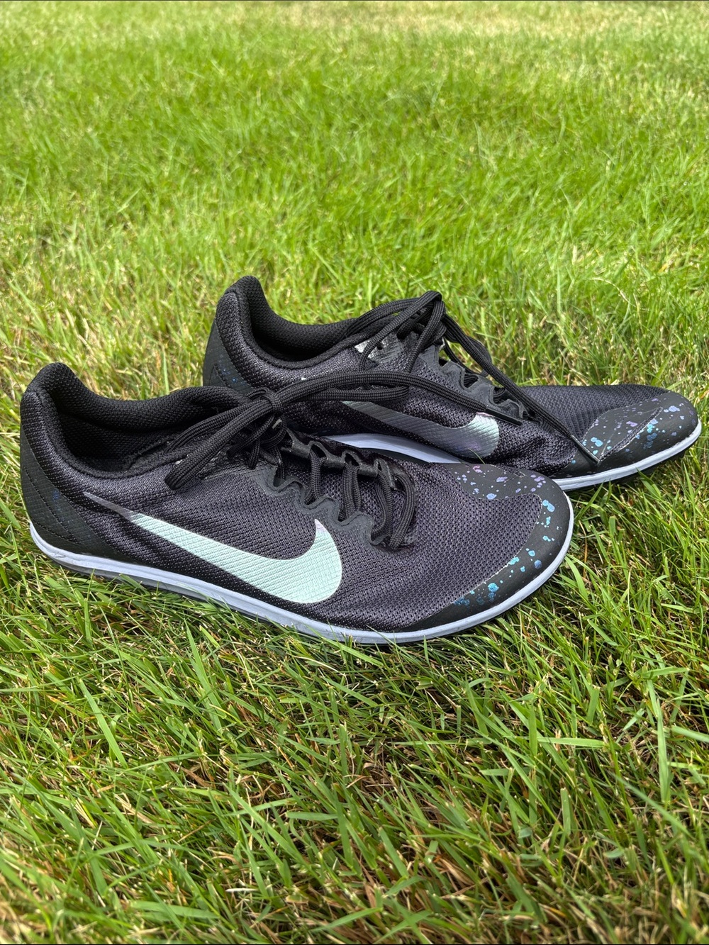 Nike Men's Zoom Rival D Track and Cross Country Spikes Black with Silver Swoosh